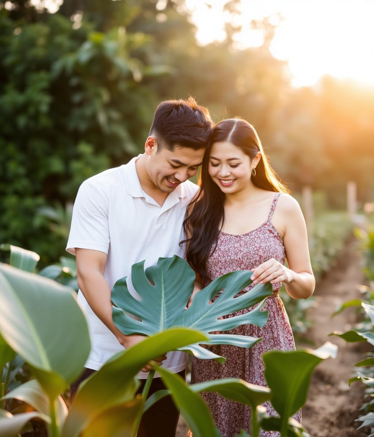 Joaquin and Liana tending plants together